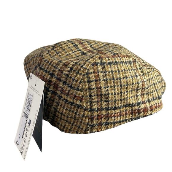 M&S Mark & Spencer Sartorial Brown Wool Plaid Checkered Newsboy Flat Cap Sz S-M - Picture 2 of 5